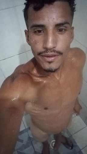 Brazilian Brunette 16cm Thick in the Shower - Hairy Hard Cock Taking a Hot Shower