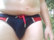 Naked in Nature #05: Piss my speedo in the woods, then get naked and cum in the lake!