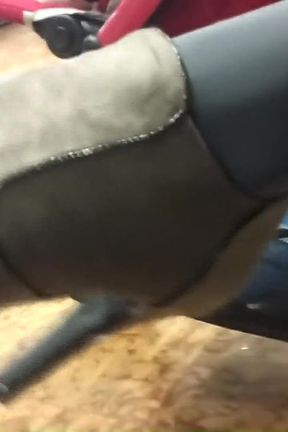 In the Bar Stroking My Husband with My Grey Mini Boots