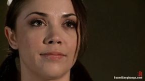 Hot Brunette Fantasizes of Being Dressed in Uniform and Aggressively Assfucked by a Group of Men