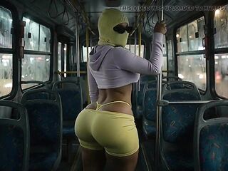 Small Big Booty Twerking in Taut Yellow Leggings on the Bus