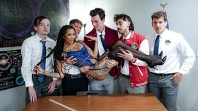Nasty interracial gangbang fuck with a hot busty ebony Cali Sweets