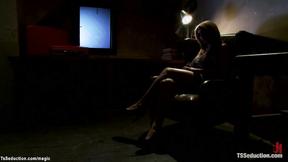 ”Sexy blonde Tranny on vacation assfucking”