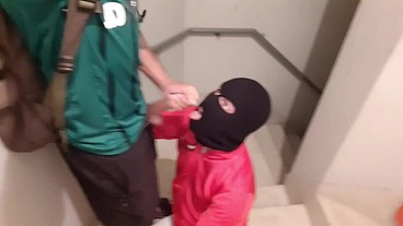 Masked Closeted Guy Sucks Bahian’s Big Cock on Fire Escape