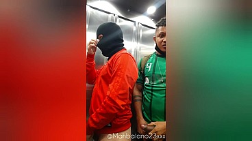 Masked Closeted Guy Sucks Bahian’s Big Cock on Fire Escape