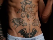 Tattooed big dick twink cools off