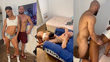 Maromba carioca e dotado fudendo puta de calcinha afeminado