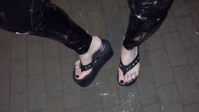 walking in the rain - public crossdressing