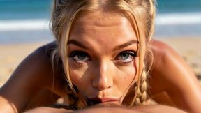 sexy blonde with braids in bikini on beach flashes big tits & ass - hard fuck & facial ai generated