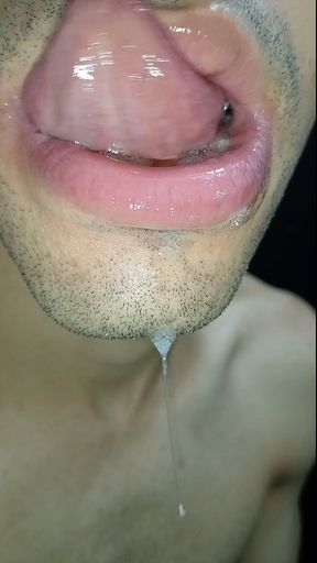Cum in My Mouth, Play with Your Cum, and Swallow It, Close-up, Naughty Gay, Tongue, Sloopy