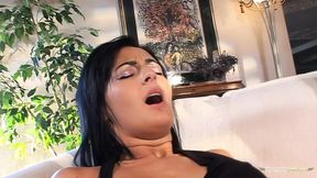 Black-haired babe with piercings rides big dick