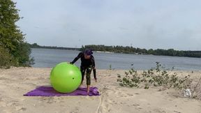 Playing on beach with ball