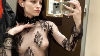 Try On Haul - I got horny as I tried on see-through clothes in the fitting room!