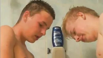 Two Twinks Masturbate and Fuck in Voyeur Shower Cam