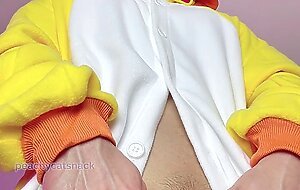 Cute Asian fit girl gets dripping wet and super horny from being naked under a kigurumi onesie