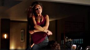 Brunette Danielle Campbell in steamy lingerie and jeans