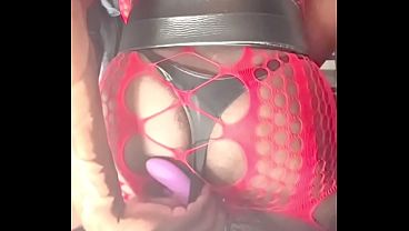 Trashy CD Hooker in Thigh Boots and Revealing Bodysuit Solo Sex Show