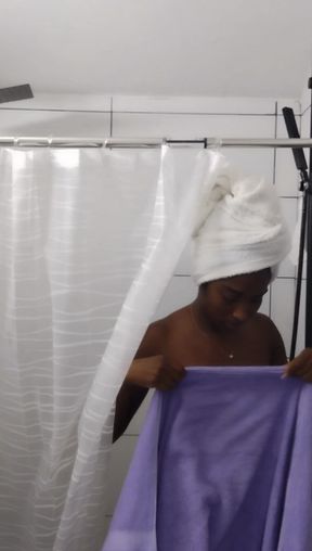 Mercer getting out hot shower