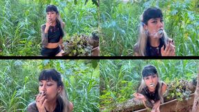 Goth girl smoking outdoors