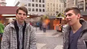 Cute amateur twinks fighting over a huge load