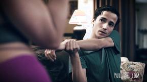 ”Voluptuous blonde stepmom plays with two dicks”