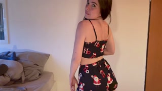 Pyjamas Try on Haul german girl with short shorts no bra teaser
