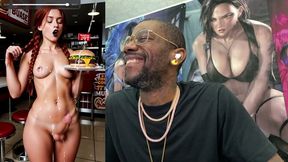 Amateur gets a surprise when a trans waitress accidentally cums all over