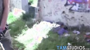 ”Amateur twink orally pleasures his horny friends outdoor”