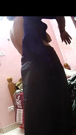Hot Sexy Housewife Changing Dress Wearing Saree Ready to Fuck