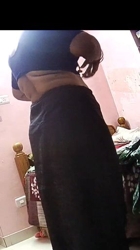 Hot Sexy Housewife Changing Dress Wearing Saree Ready to Fuck