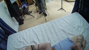 Barefoot Amy in black bra and jeans shorts, hogtied with hemp rope, is tickled and teased by Blackshark - view from her eyes (HD MP4)