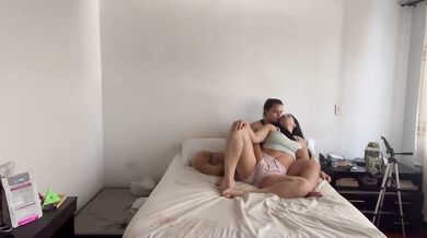 Morning lesbian play in matching pijamas fingering her tight cunt