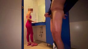 I hide in the women'_s locker room at the gym and surprise a girl who helps me finish cumming