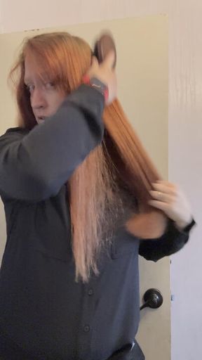 Hair brushing.