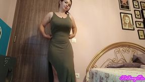 Brunette Teen Farts Cums Hard With Big Ass In Green Dress Twerking POV