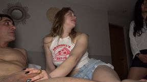 Girlfriend, It Doesn't Fit in My Mouth! Keila & Steff Share a Lucky Old Man's Huge Cock