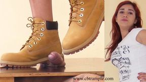 Timberlands Cock and Ball Trampling on Cockbox by Mistress Lara Cuore - with Cumshot Compilation (HD) - CBT Ballbusting Shoejob on Cockbox