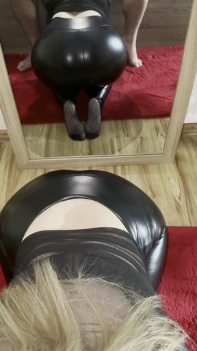 Naughty Student Girl Sucks the Professor and Begs Him to Cum on Her Leather Pants