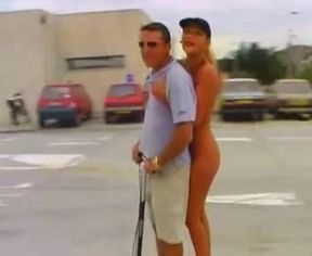 Naked French chick in a vintage public sex clip