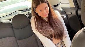 Brilliant babe with a pretty face sucks him off for giving him a ride