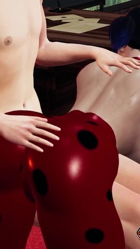 Ladybug in Rule34 Hentai Ass Spanking and Whipping While Dressed in Leather Suit, Wet Sitting Pussy   Clip 1