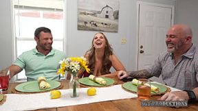 StepMom Teases StepSon's&#x52C3;&#x8D77;Dick UnderTable,WifeyUnaware