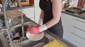 Vintage Vault: Kitchen Chore in Rubber Gloves & Sporty Leggings (Throwback Physique)