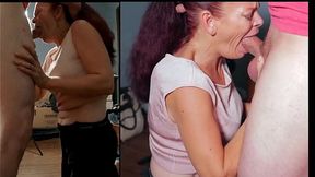 Neighbor's wife blows hubby's big cock and gives a dirty rimjob