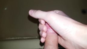 TAKING OFF MY PANTIES! My big dick can't hold the cum anymore, so I cum in the bathroom