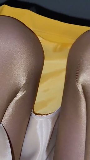 Looking up my Yellow skirt with a satin half slip   Clip 1