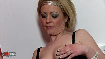 Shagging a hairy naughty milf in a buddy's toilet