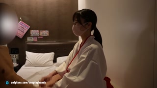 I give a guy a hand job with cosplay as a priestess