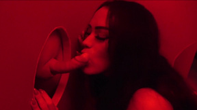 Bitch Zara Mendez sucks cock through a hole