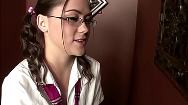 Chris Strokes Glory Hole Makes Brunette Coed Suck and Cum